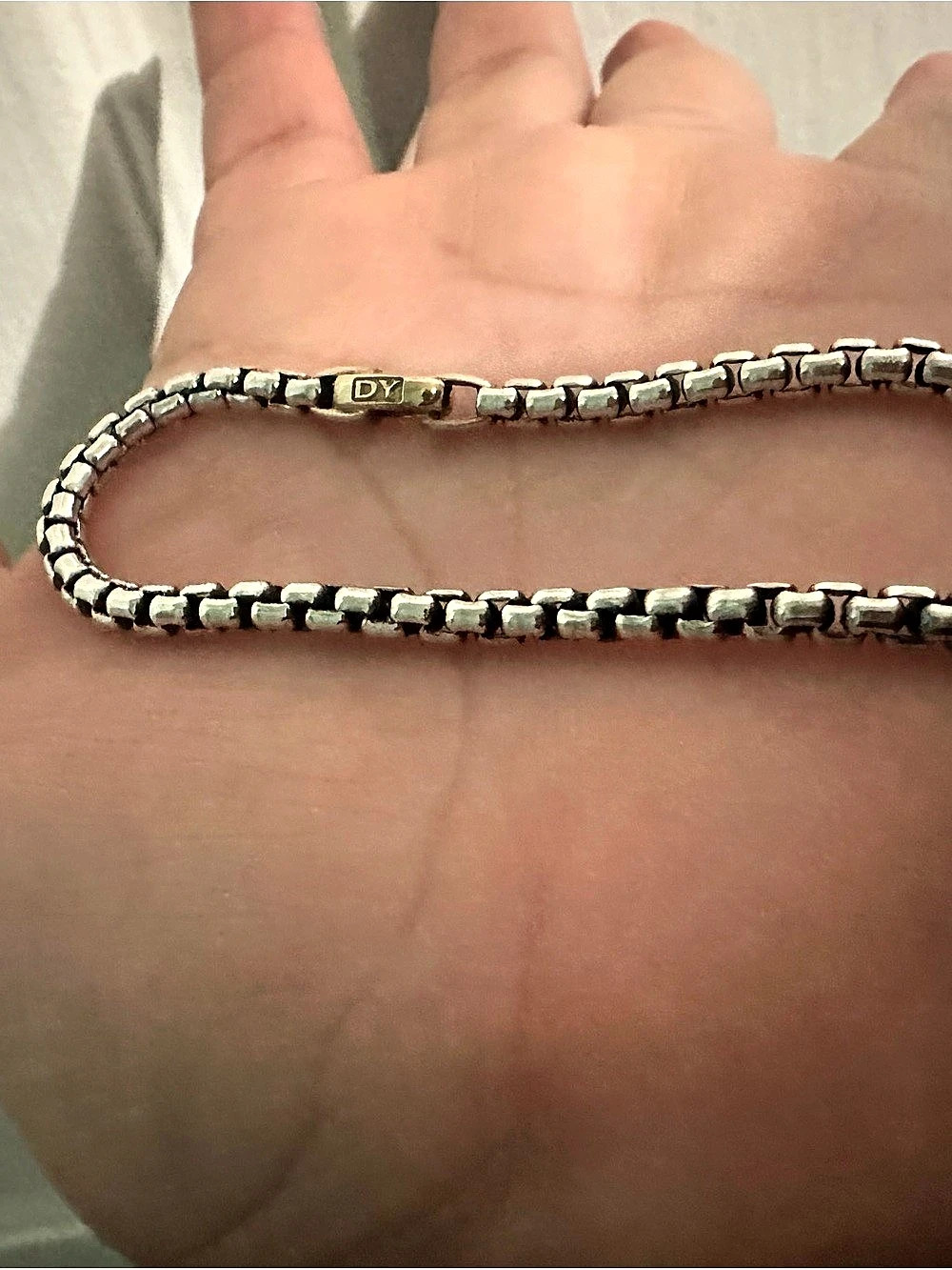 David Yurman Box Chain Bracelet in Sterling Silver with gold clasp